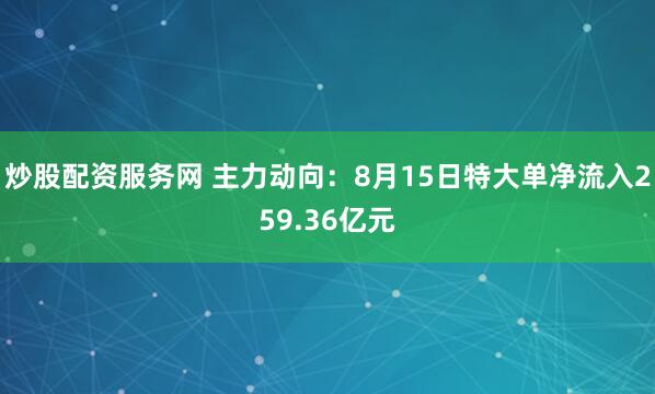 炒股配资服务网 主力动向：8月15日特大单净流入259.36亿元